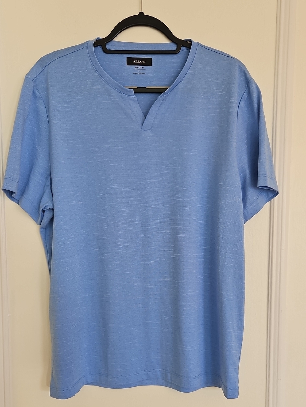 Alfani Light Blue Short-Sleeve Notch-Neck Tee